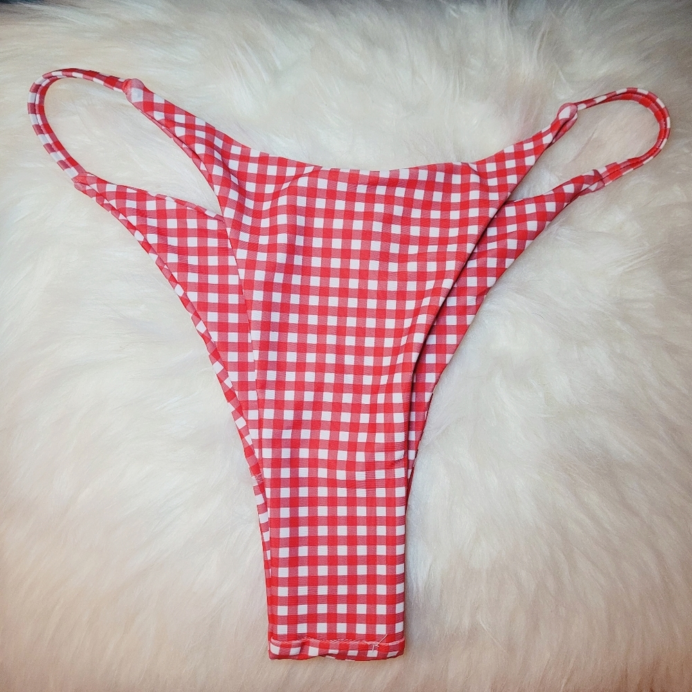 Check Pattern Swimsuit Thong Bikini Bottoms